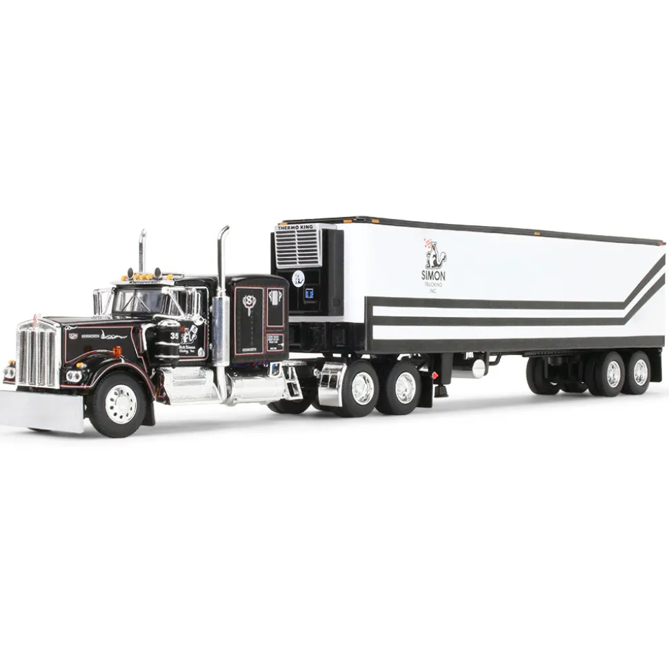 Kenworth W900A with 60" Flat Top Sleeper & 40' Vintage Reefer Trailer - Dick Simon Trucking 1:64 Scale Diecast Model Truck by Diecast Promotions