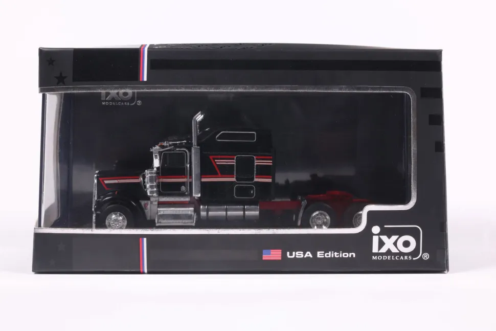 1990 Kenworth W900 - Black With Stripe 1:64 Scale Diecast Model Truck by IXO Models