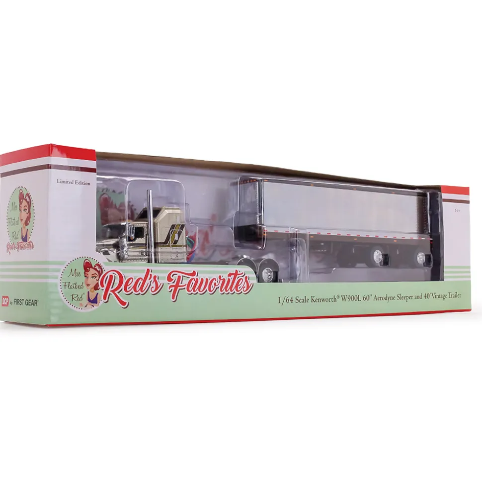 Kenworth W900L Aerodyne Sleeper & Vintage Trailer - Red's Favorites 1:64 Scale Diecast Model Truck by Diecast Promotions