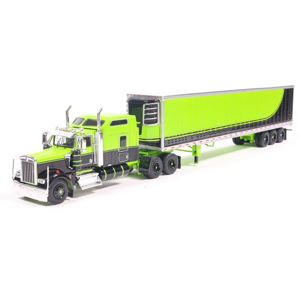 1990 Kenworth W900 with Refer Van - Neon Green and Black 1:64 Scale Diecast Model Truck by IXO Models