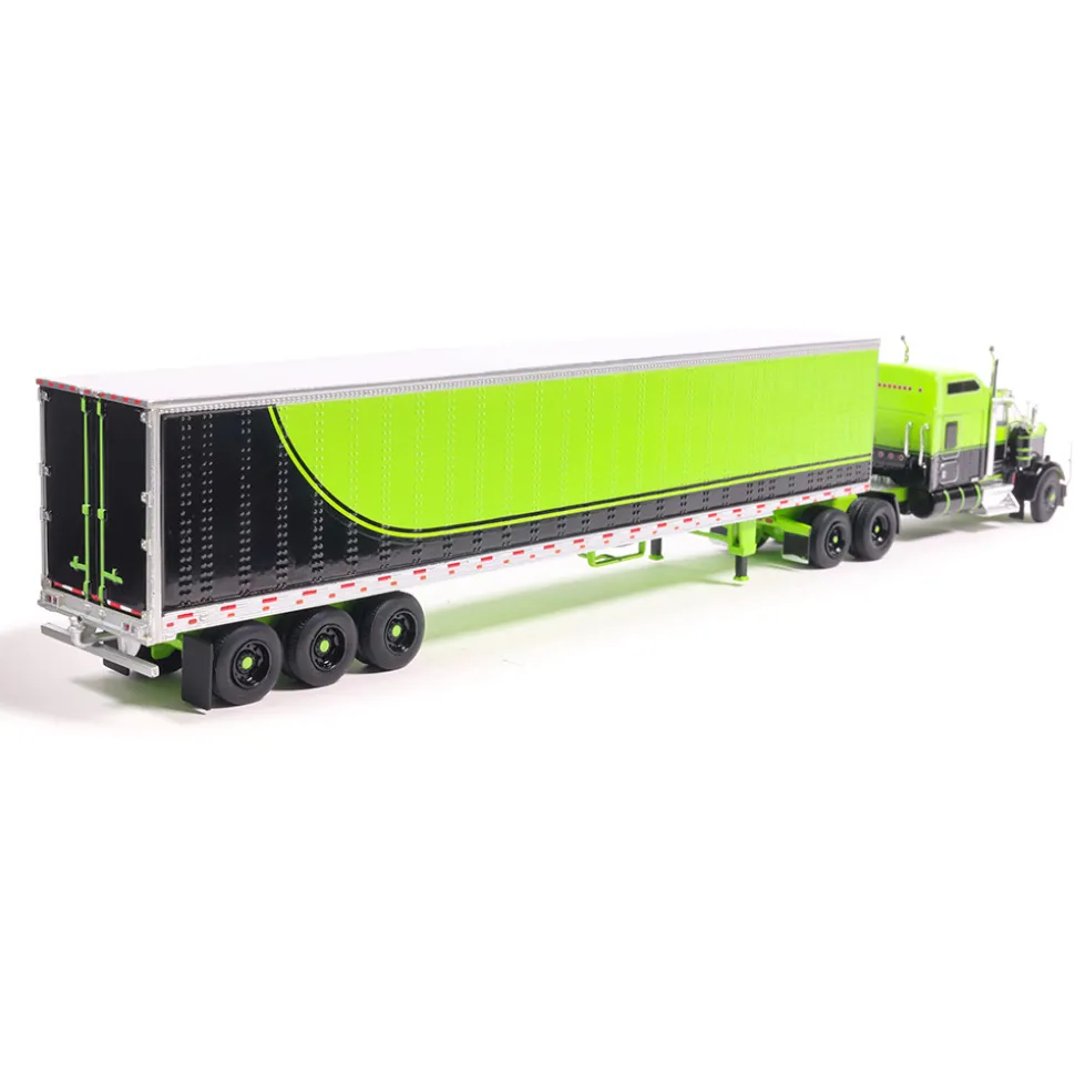 1990 Kenworth W900 with Refer Van - Neon Green and Black 1:64 Scale Diecast Model Truck by IXO Models