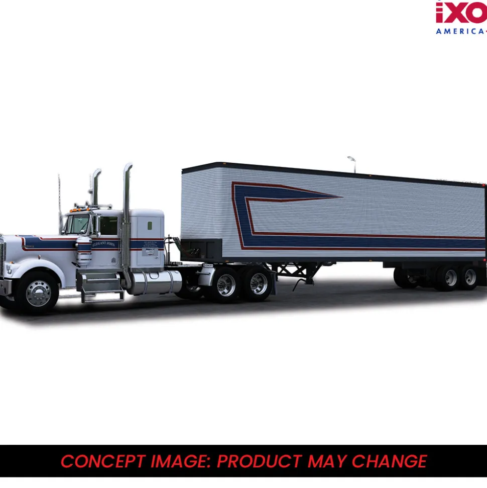 1976 Kenworth W900 With Vintage Trailer - Red, White, B 1:64 Scale Diecast Model Truck by IXO Models