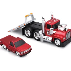 1980 MACK R685ST Flatbed & 1993 Chevy 454 SS - Muscle Transports 1:64 Scale by Muscle Machines