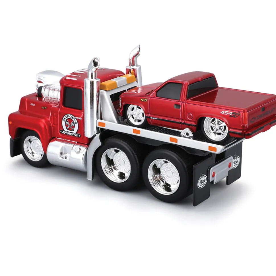1980 MACK R685ST Flatbed & 1993 Chevy 454 SS - Muscle Transports 1:64 Scale by Muscle Machines