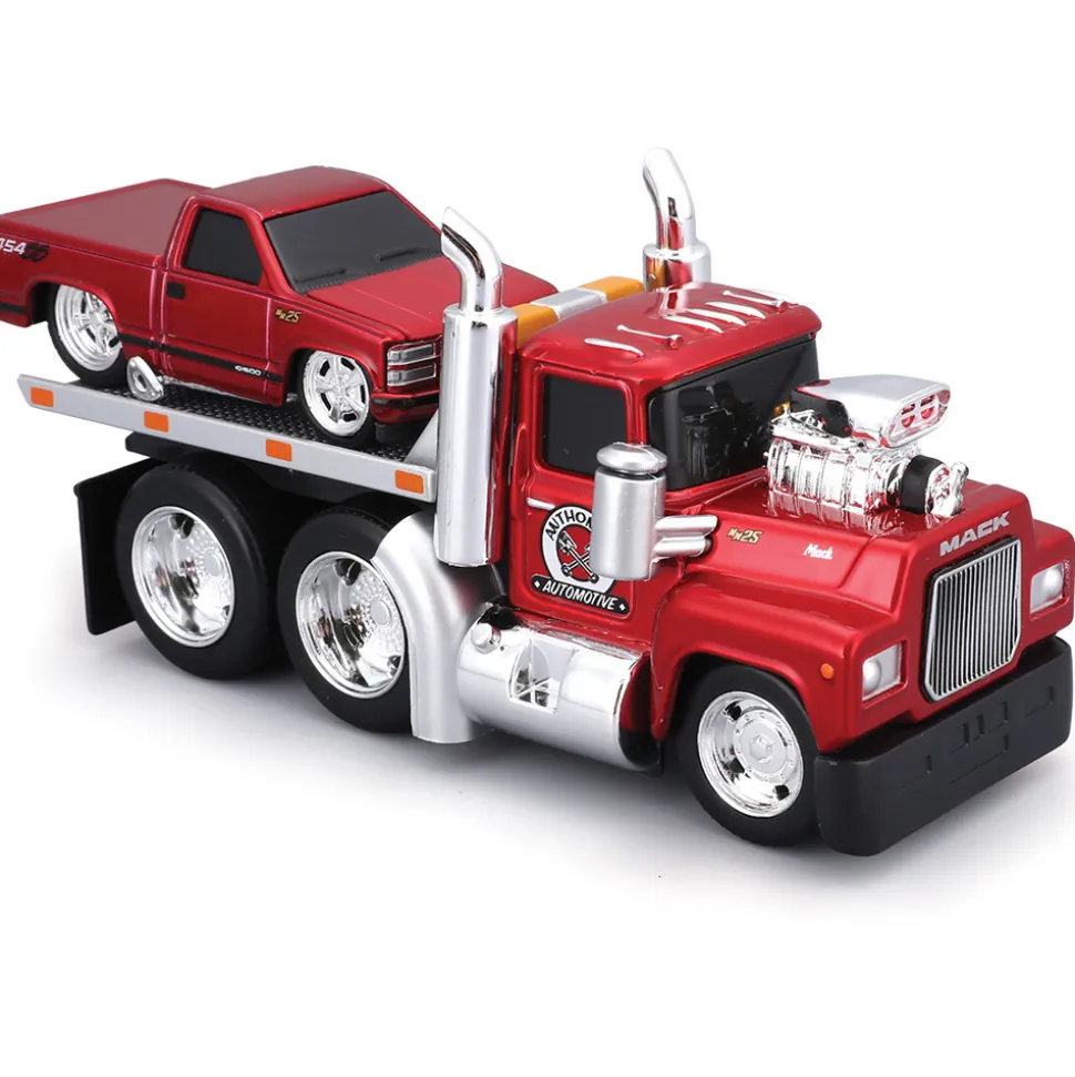 1980 MACK R685ST Flatbed & 1993 Chevy 454 SS - Muscle Transports 1:64 Scale by Muscle Machines