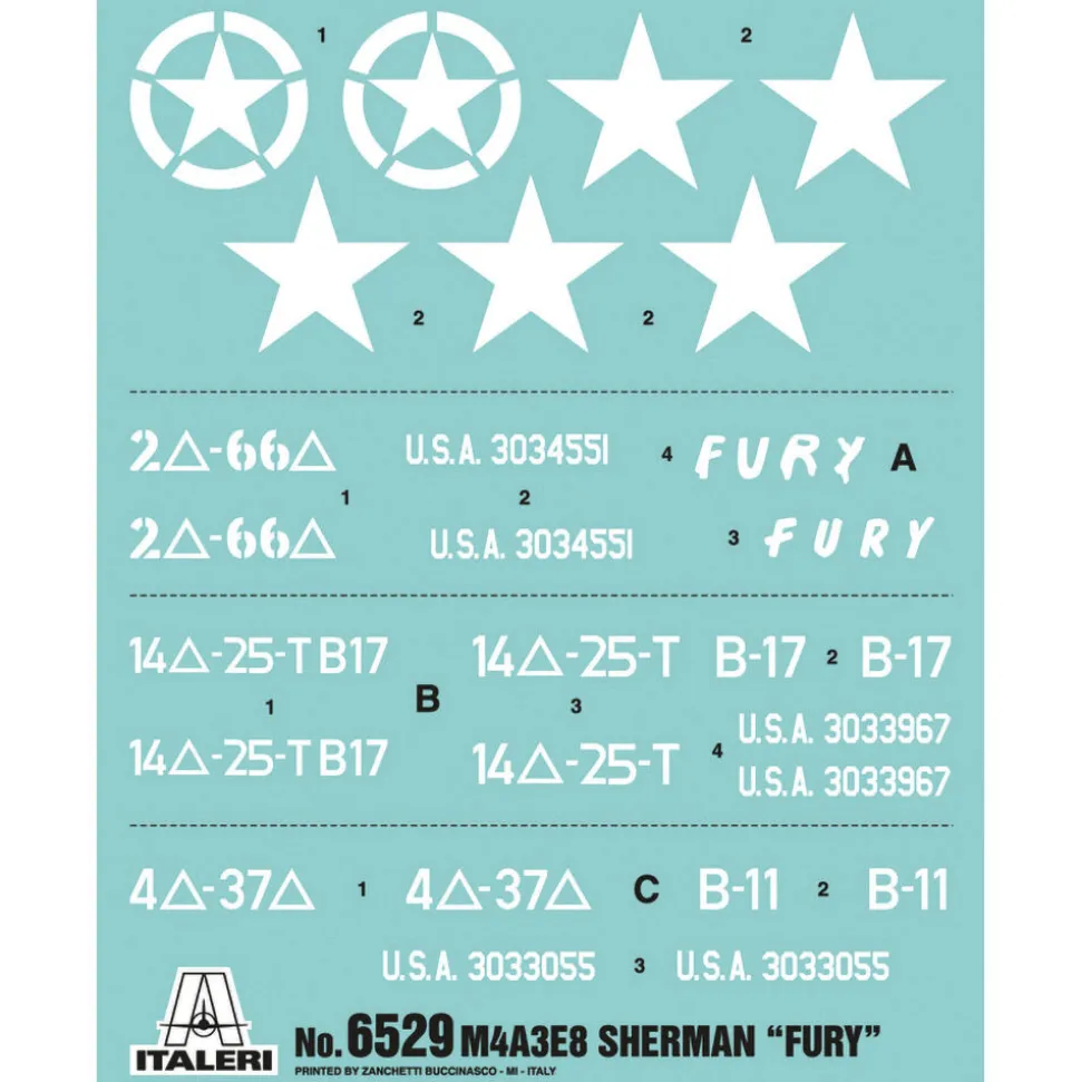M4A3E8 Sherman “Fury” 1/35 Kit 1:35 Scale Plastic Model Kit by Italeri