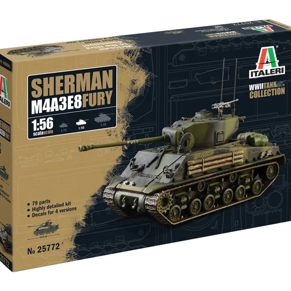 M4A3E8 Sherman 1/56 Kit 1:56 Scale Plastic Model Kit by Italeri