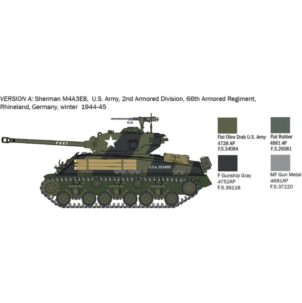M4A3E8 Sherman 1/56 Kit 1:56 Scale Plastic Model Kit by Italeri