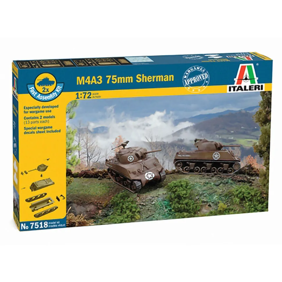 M4A3 75MM Sherman 1/72 Kit 1:72 Scale Plastic Model Kit by Italeri