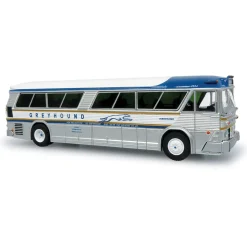 1964 MCI MC-5A Coach: Greyhound Gold Stripe 50th Anniversary 1:87 Scale Diecast Model Bus by Iconic Replicas