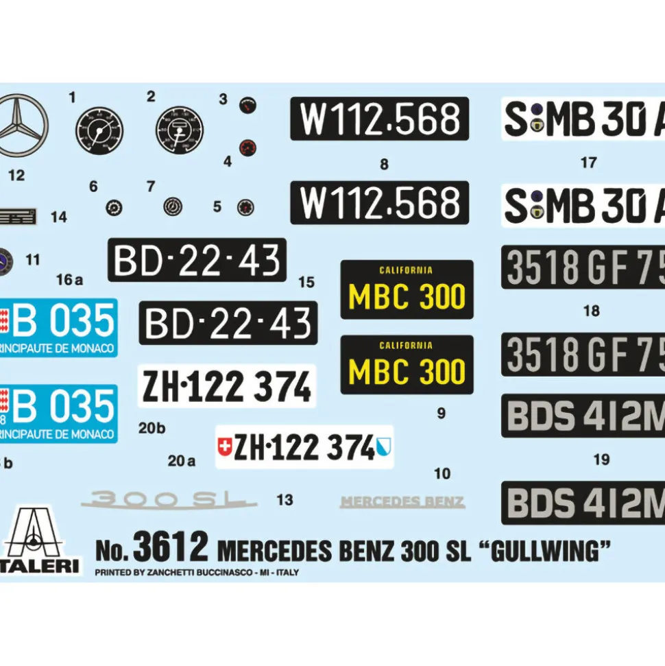 Mercedes-Benz 300 SL Gullwing 1/16 Kit 1:16 Scale Plastic Model Kit by Italeri
