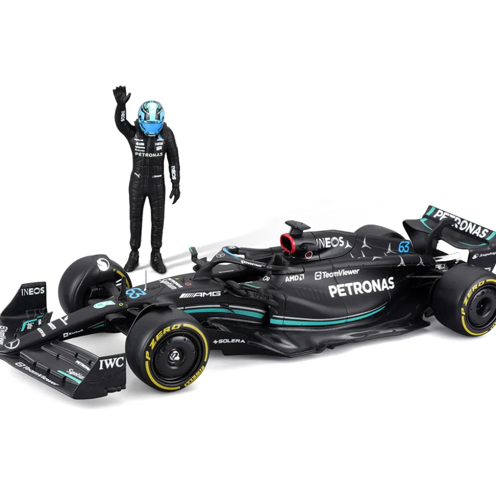 2023 Mercedes F1 W14 w/ figure - Russell #63 1:24 Scale Diecast Model Car by Bburago