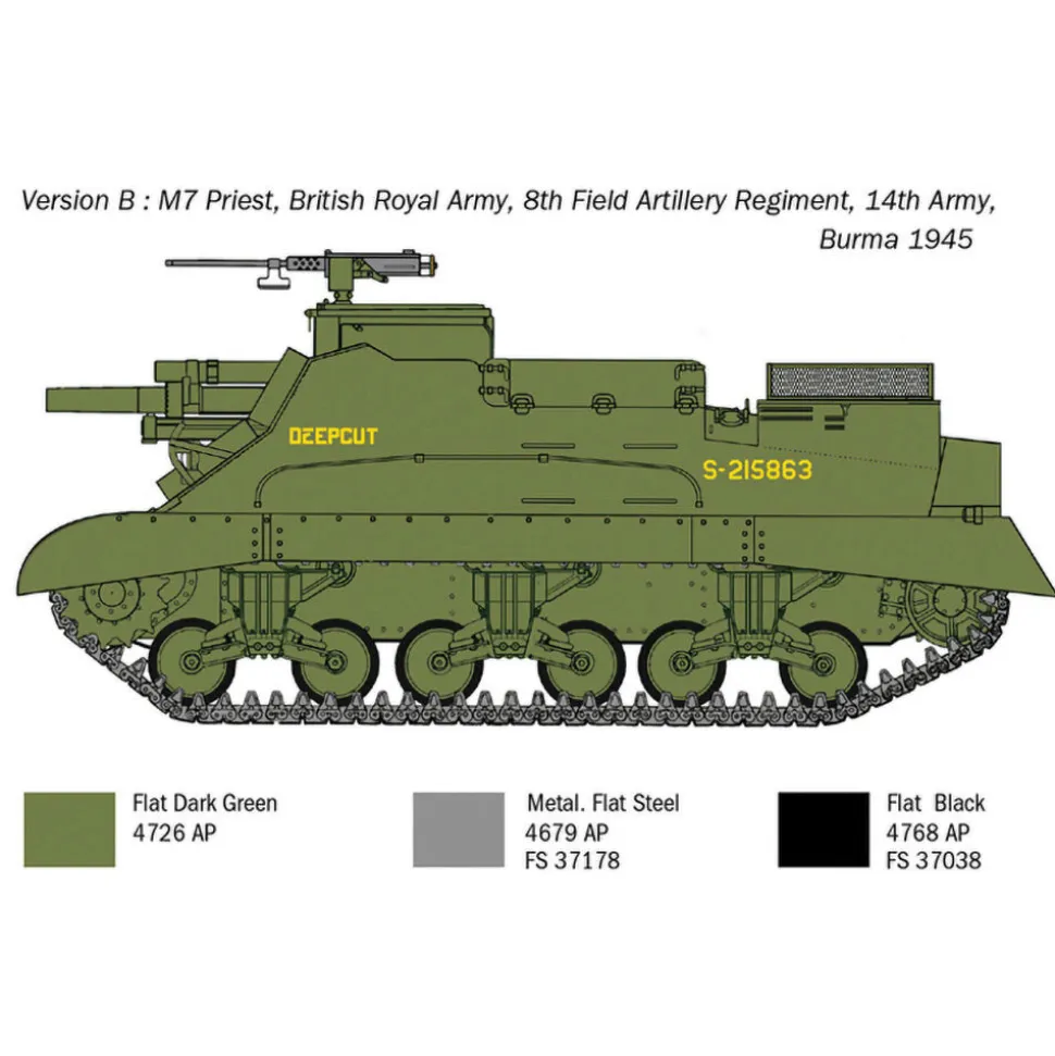 M7 Priest Howitzer Motor Carriage 1/35 Kit 1:35 Scale Plastic Model Kit by Italeri