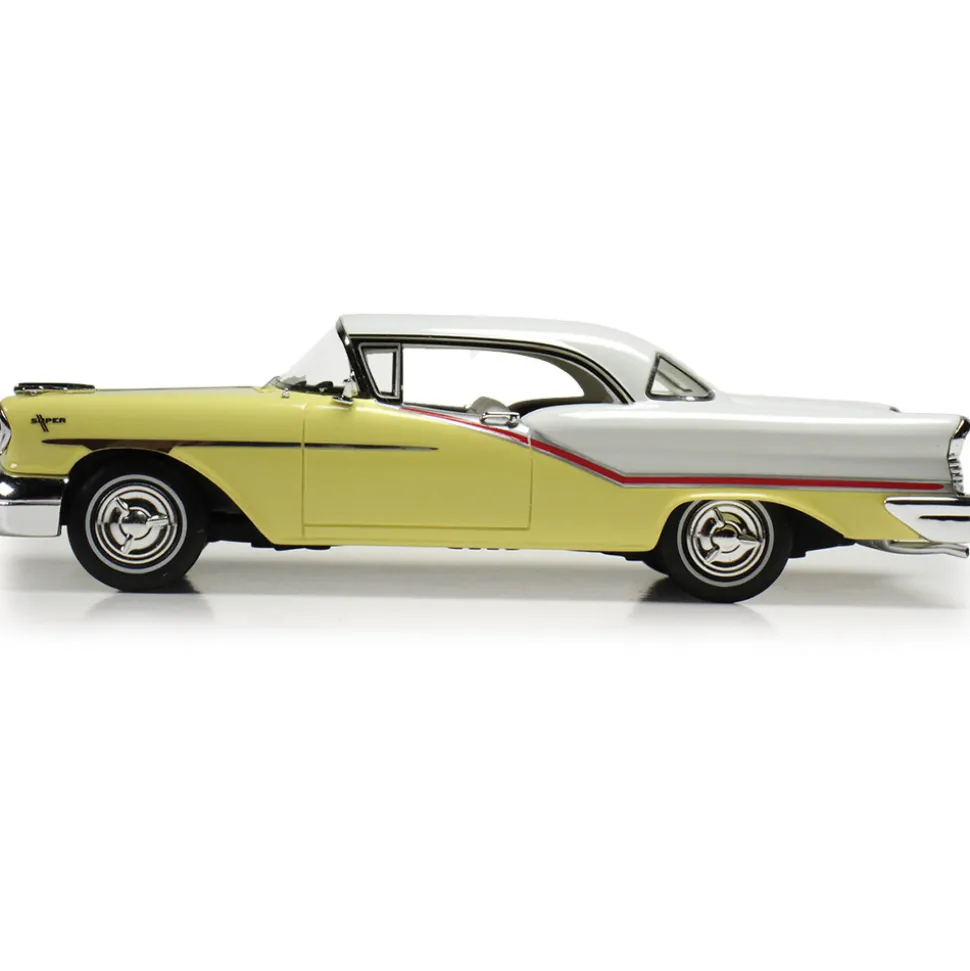 1957 Oldsmobile Starfire Coronado - Yellow & Alcan White 1:43 Scale Cast Resin Model Car by Goldvarg Collection