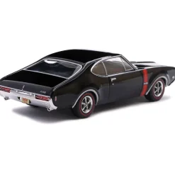 1968 Oldsmobile 442 W-30 - Ebony Black w/ Red Stripes 1:43 Scale Diecast Model Car by IXO Models
