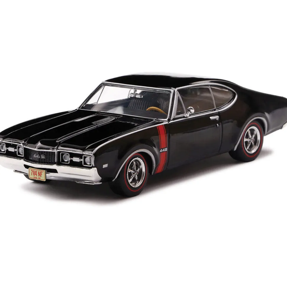 1968 Oldsmobile 442 W-30 - Ebony Black w/ Red Stripes 1:43 Scale Diecast Model Car by IXO Models