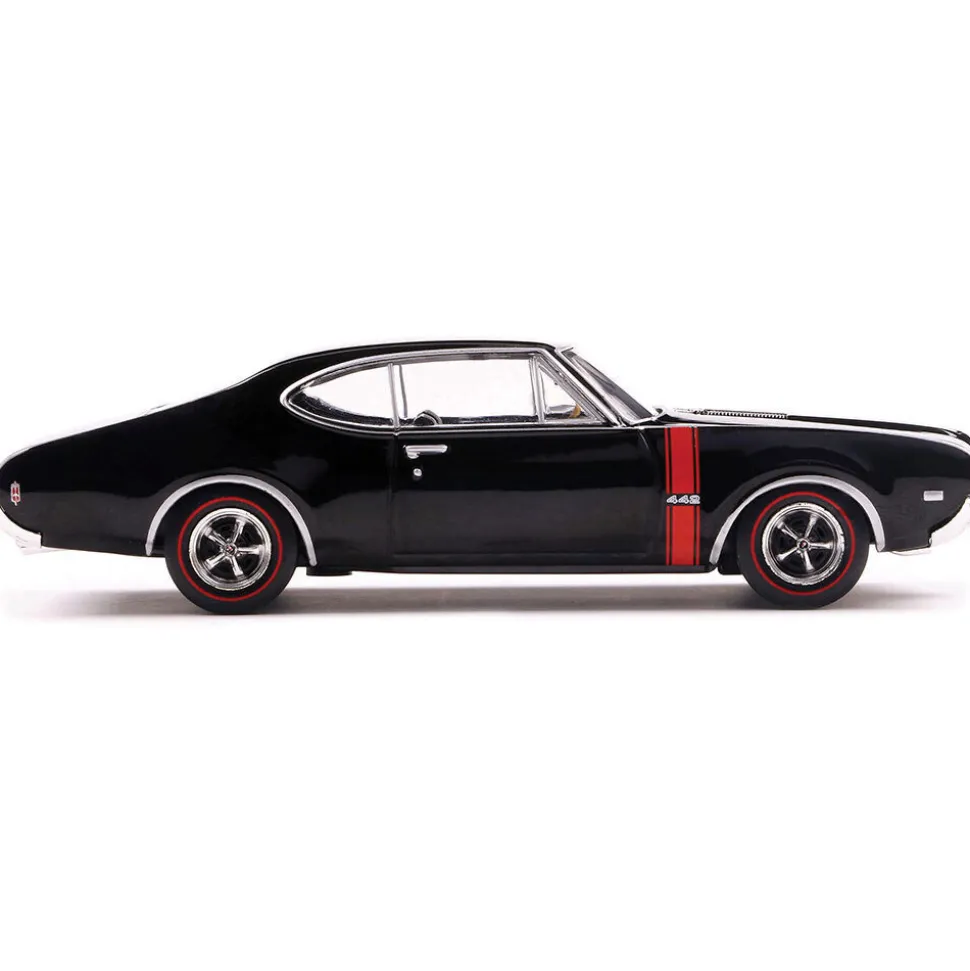 1968 Oldsmobile 442 W-30 - Ebony Black w/ Red Stripes 1:43 Scale Diecast Model Car by IXO Models