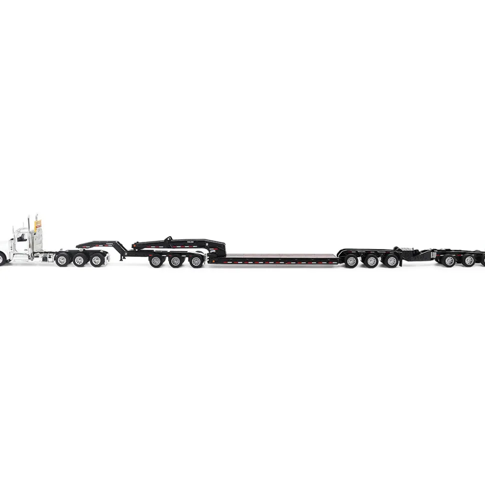 Peterbilt Model 589 BBC Day-Cab Tridem-Axle Truck Tractor & 1:64 Trail King TK170 Hydraulic Detachable Gooseneck Lowboy 1:64 Scale Diecast Model Truck by Diecast Masters