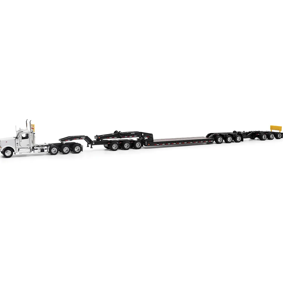 Peterbilt Model 589 BBC Day-Cab Tridem-Axle Truck Tractor & 1:64 Trail King TK170 Hydraulic Detachable Gooseneck Lowboy 1:64 Scale Diecast Model Truck by Diecast Masters