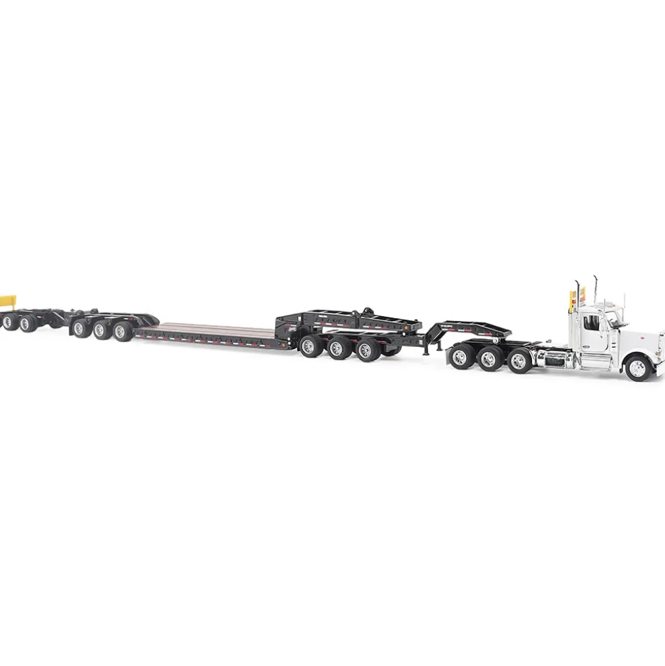 Peterbilt Model 589 BBC Day-Cab Tridem-Axle Truck Tractor & 1:64 Trail King TK170 Hydraulic Detachable Gooseneck Lowboy 1:64 Scale Diecast Model Truck by Diecast Masters