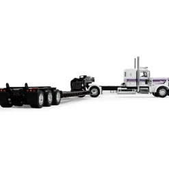 Peterbilt Model 389 36" Flat Top Sleeper & Fontaine Magnitude Lowboy Trailer - White/Black 1:64 Scale Diecast Model Truck by Diecast Promotions