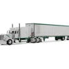 Peterbilt Model 389 63" Mid-Roof Sleeper & 53' Utility Trailer - White/Green 1:64 Scale Diecast Model Truck by Diecast Promotions