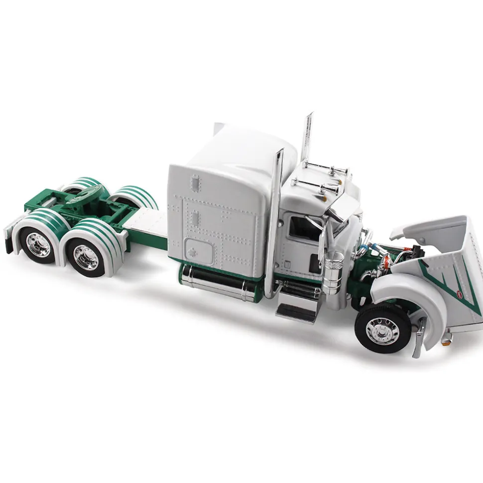Peterbilt Model 389 63" Mid-Roof Sleeper & 53' Utility Trailer - White/Green 1:64 Scale Diecast Model Truck by Diecast Promotions
