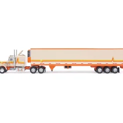 1973 Peterbilt 359 - Orange And Cream With Modern Trailer 1:64 Scale Diecast Model Truck by IXO Models