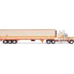 1973 Peterbilt 359 - Orange And Cream With Modern Trailer 1:64 Scale Diecast Model Truck by IXO Models