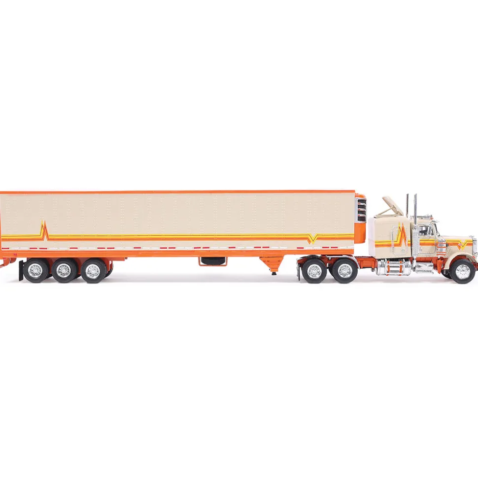 1973 Peterbilt 359 - Orange And Cream With Modern Trailer 1:64 Scale Diecast Model Truck by IXO Models
