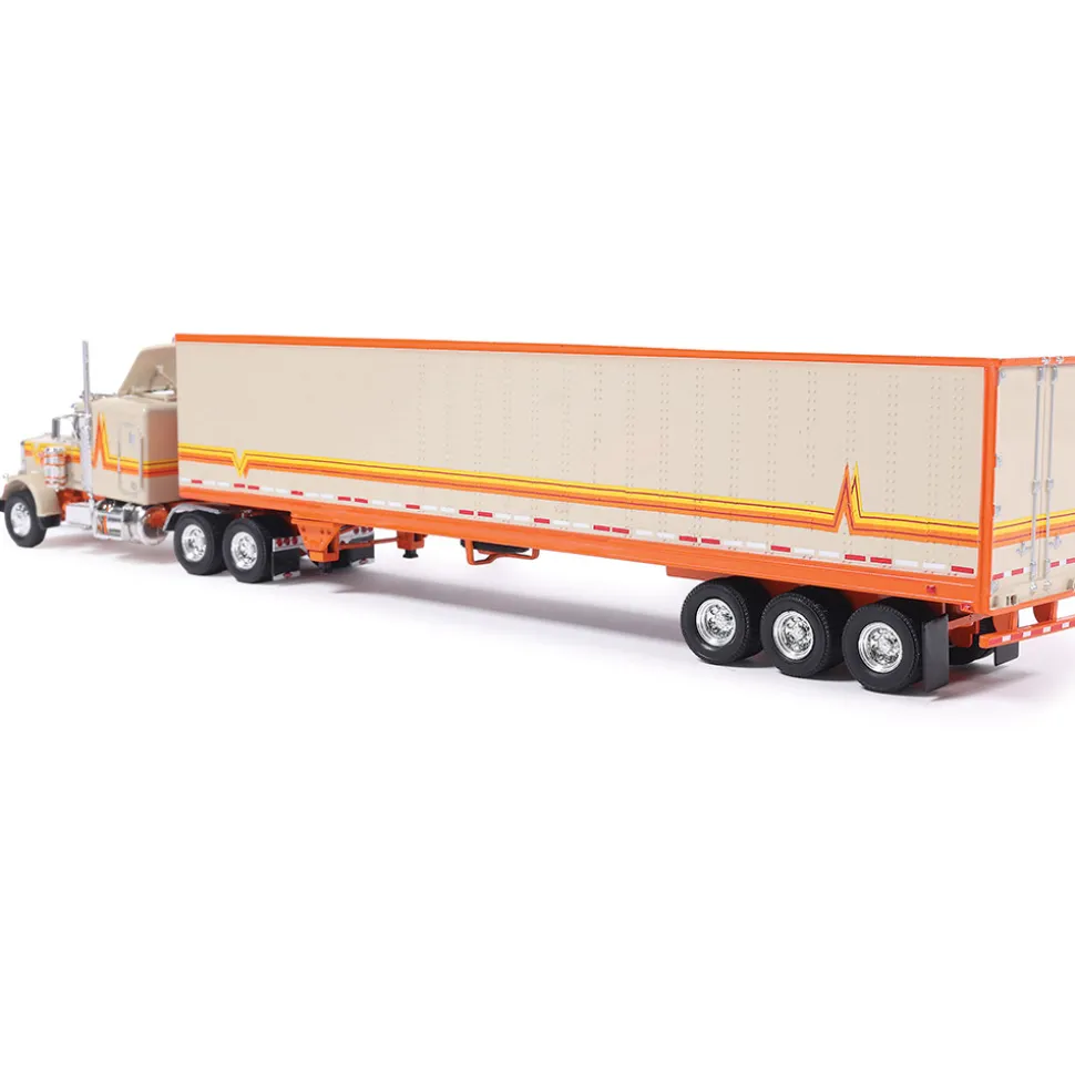1973 Peterbilt 359 - Orange And Cream With Modern Trailer 1:64 Scale Diecast Model Truck by IXO Models
