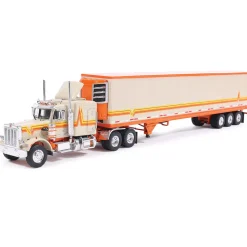 1973 Peterbilt 359 - Orange And Cream With Modern Trailer 1:64 Scale Diecast Model Truck by IXO Models