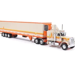 1973 Peterbilt 359 - Orange And Cream With Modern Trailer 1:64 Scale Diecast Model Truck by IXO Models
