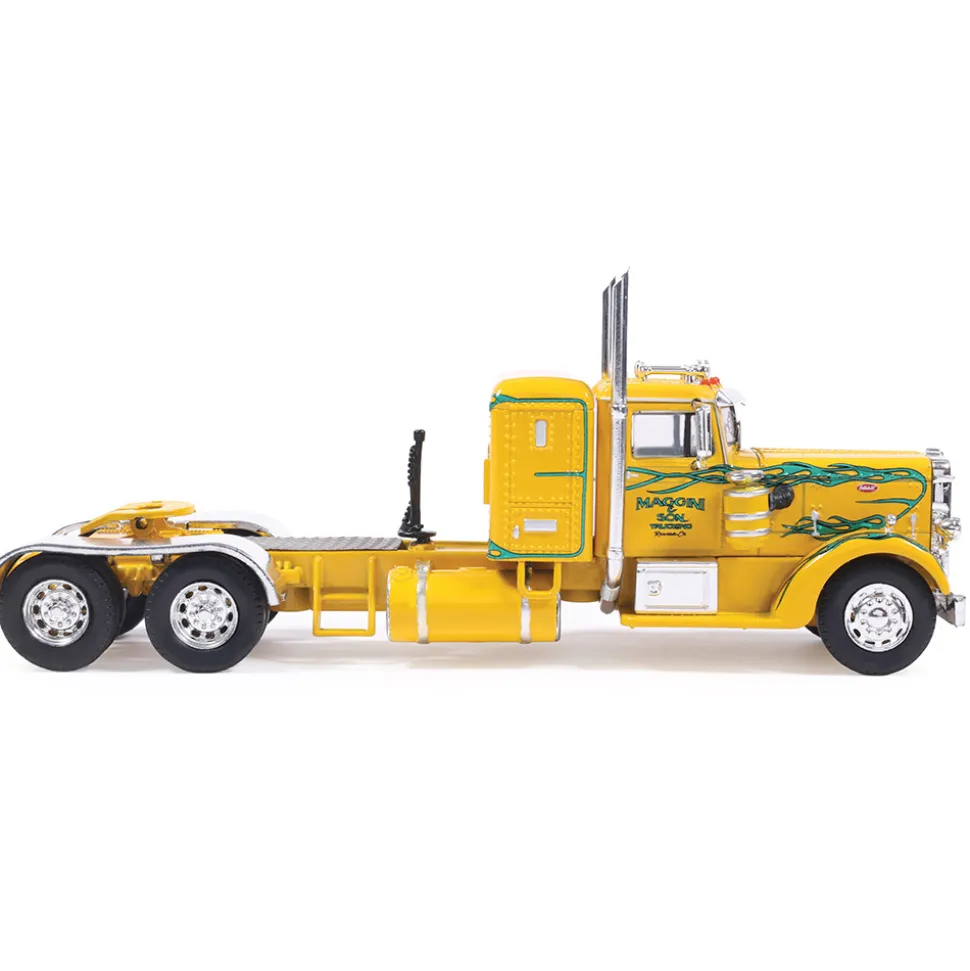 1952 Peterbilt 350 - Yellow with Green Flames 1:64 Scale Diecast Model Truck by IXO Models