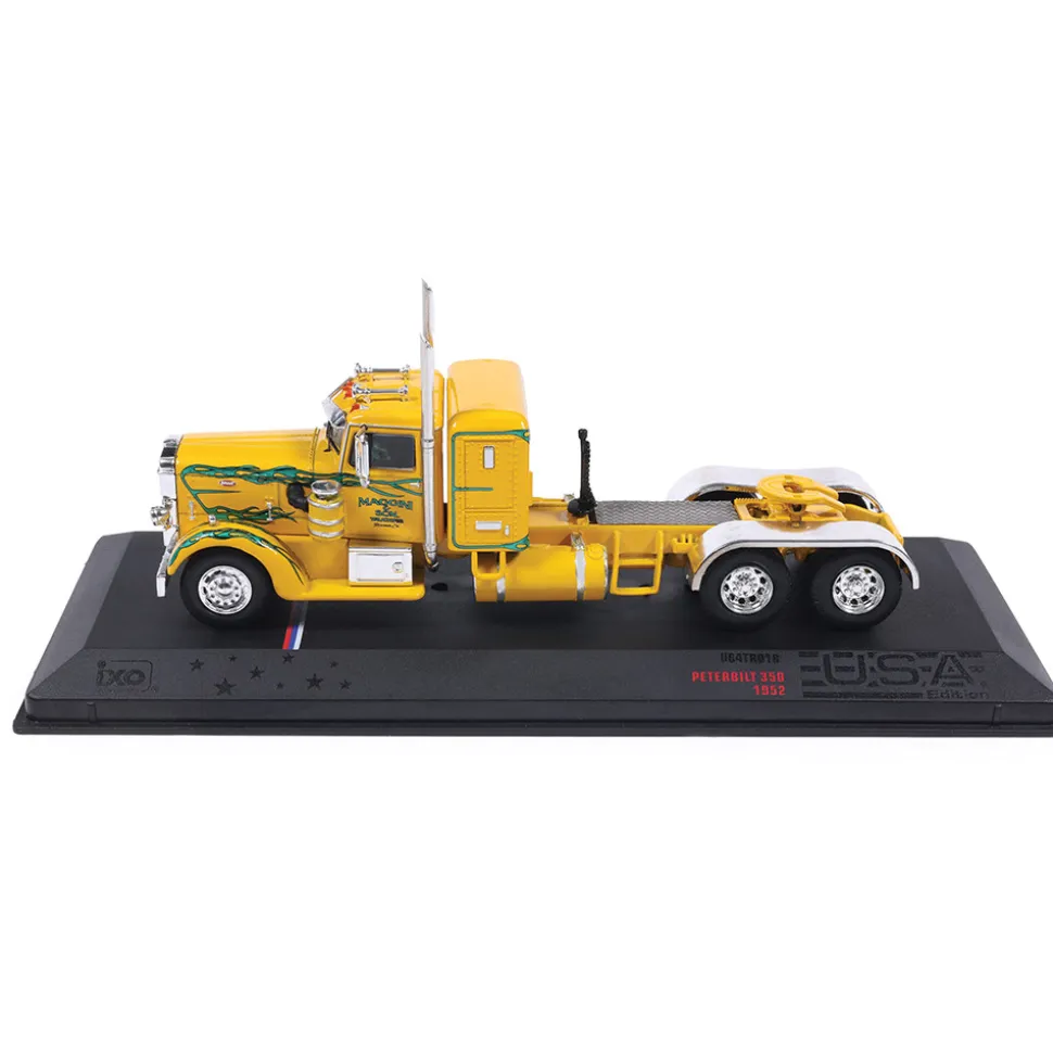 1952 Peterbilt 350 - Yellow with Green Flames 1:64 Scale Diecast Model Truck by IXO Models