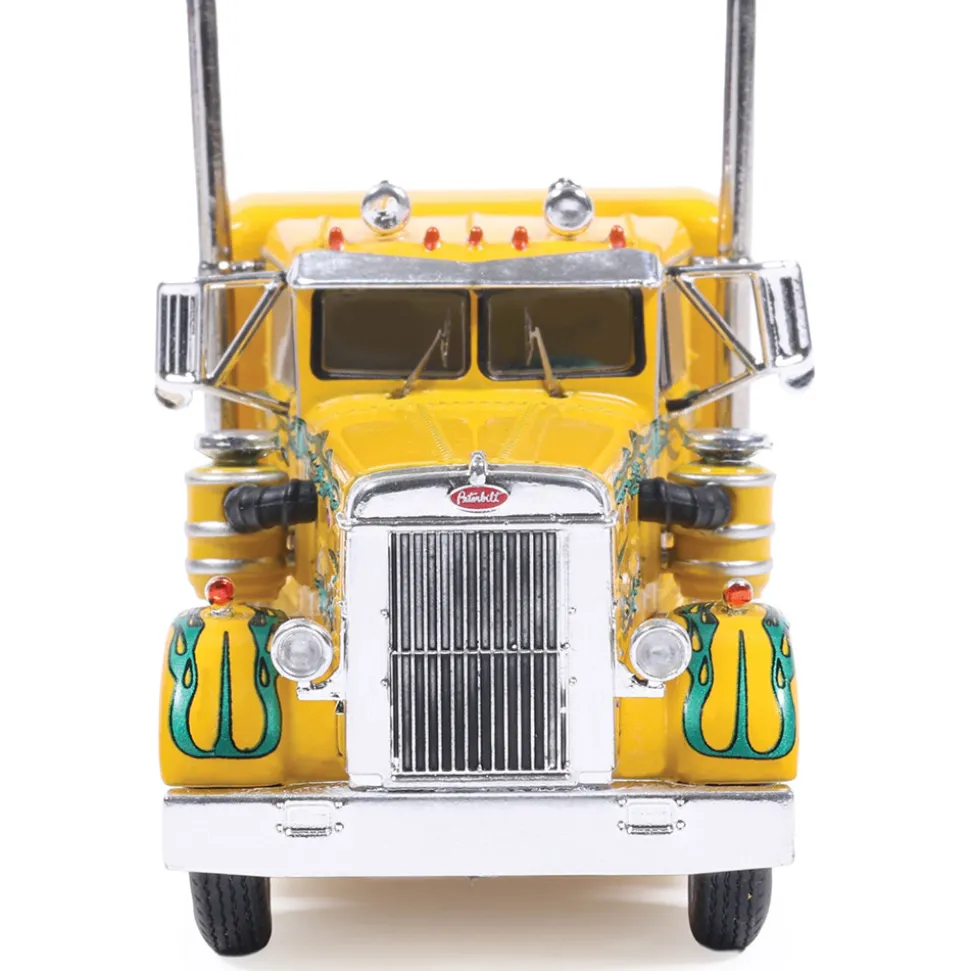 1952 Peterbilt 350 - Yellow with Green Flames 1:64 Scale Diecast Model Truck by IXO Models