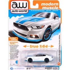 2016 Petty's Garage Mustang GT King Premier - White 1:64 Scale Diecast Model Car by Auto World