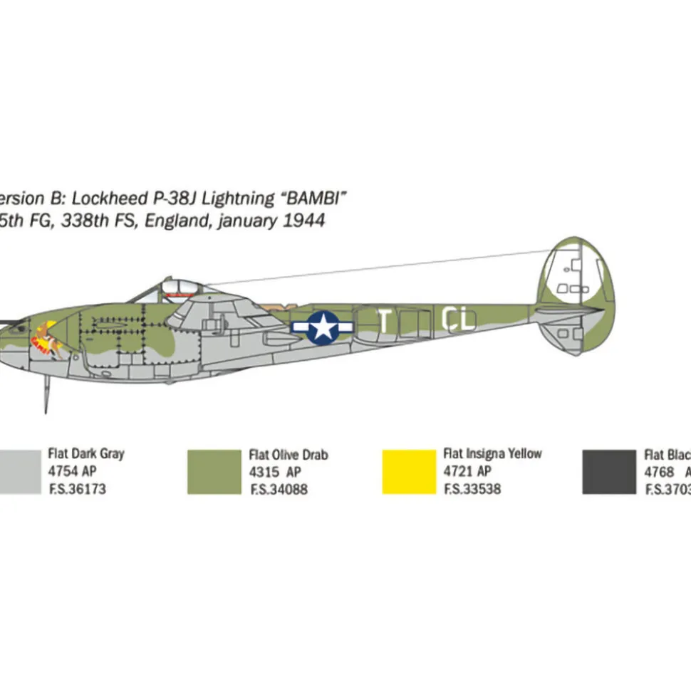 P-38J Lightning 1/72 Kit 1:72 Scale Plastic Model Kit by Italeri