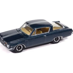 1965 Plymouth Barracuda Formula S - Dark Blue Poly w/Silver Stripe 1:64 Scale Diecast Model Car by Auto World