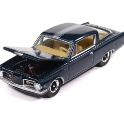 1965 Plymouth Barracuda Formula S - Dark Blue Poly w/Silver Stripe 1:64 Scale Diecast Model Car by Auto World