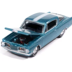 1965 Plymouth Barracuda Formula S - Medium Turquoise Poly w/White Stripe 1:64 Scale Diecast Model Car by Auto World