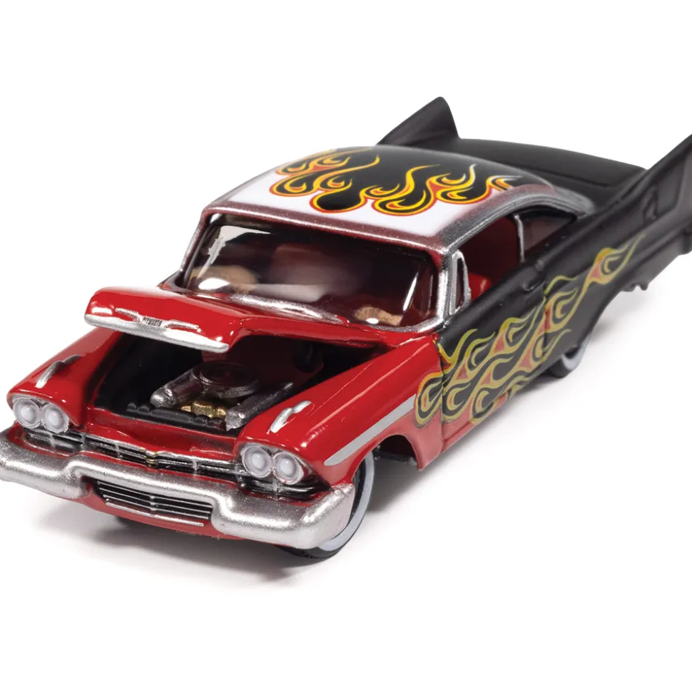 1958 Plymouth Fury (Kustomized) - Flat Black w/Flames 1:64 Scale Diecast Model Car by Johnny Lightning