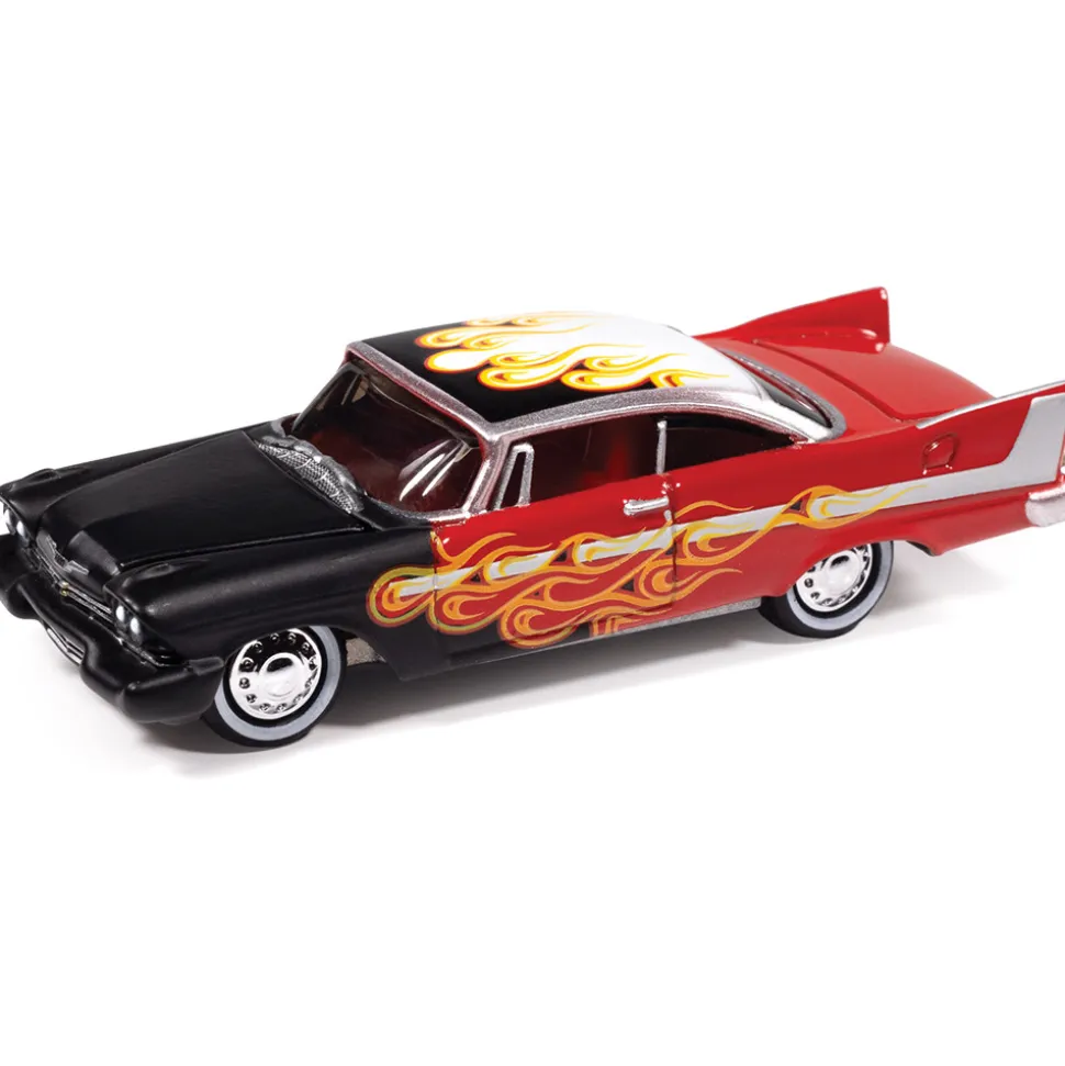 1958 Plymouth Fury (Kustomized) - Gloss Red /w Flames 1:64 Scale Diecast Model Car by Johnny Lightning