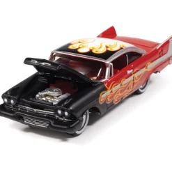 1958 Plymouth Fury (Kustomized) - Gloss Red /w Flames 1:64 Scale Diecast Model Car by Johnny Lightning