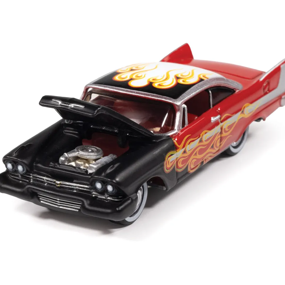 1958 Plymouth Fury (Kustomized) - Gloss Red /w Flames 1:64 Scale Diecast Model Car by Johnny Lightning