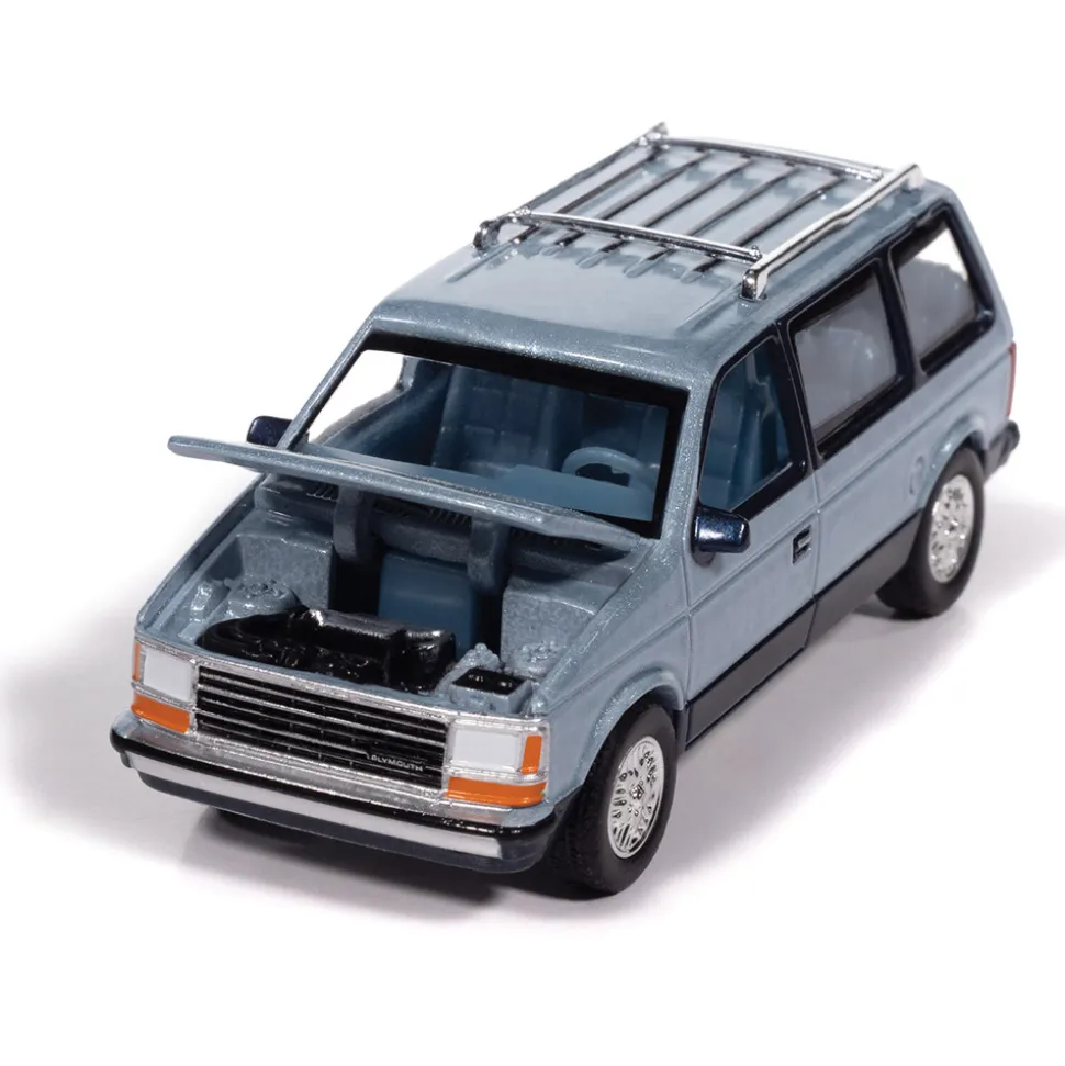 1987 Plymouth Voyager - Ice Blue Poly 1:64 Scale Diecast Model Car by Auto World