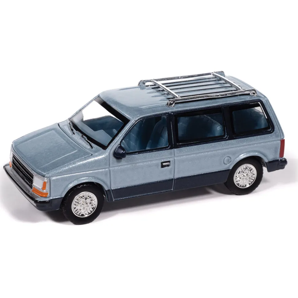 1987 Plymouth Voyager - Ice Blue Poly 1:64 Scale Diecast Model Car by Auto World