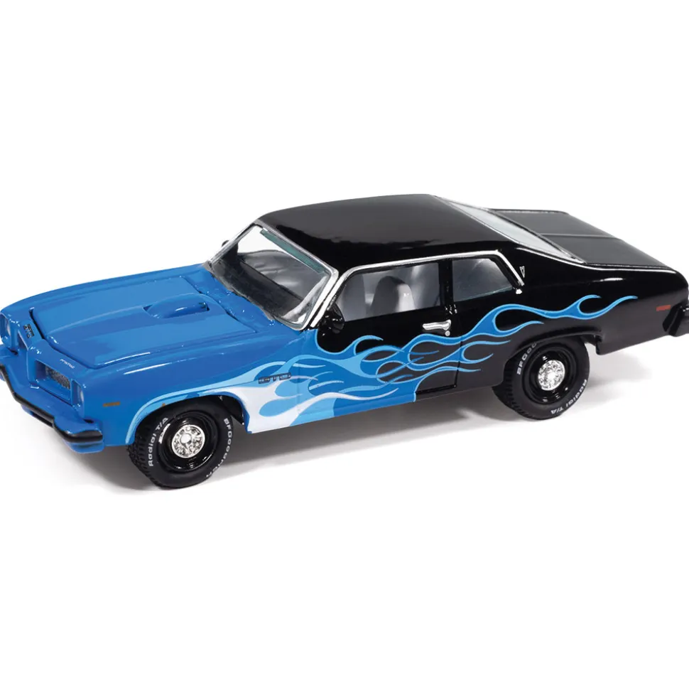 1974 Pontiac GTO - Black/Shades of Blue 1:64 Scale Diecast Model Car by Johnny Lightning