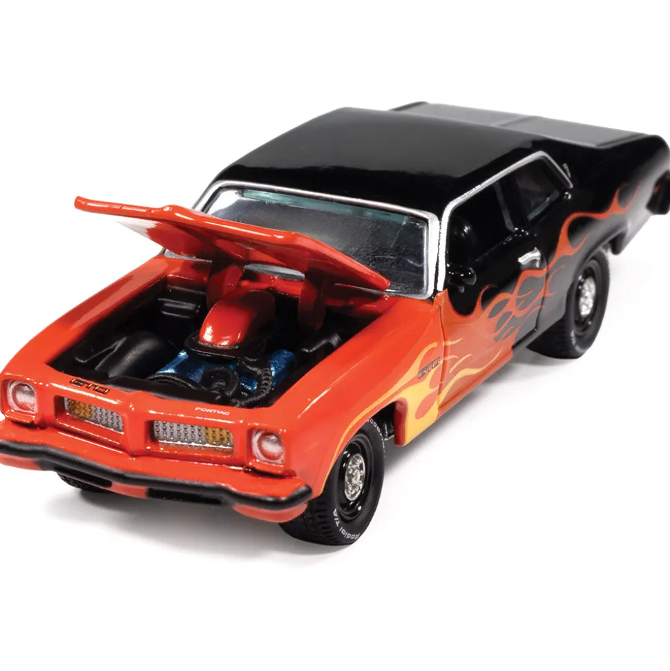 1974 Pontiac GTO (Black w/Flames) 1:64 Scale Diecast Model Car by Johnny Lightning