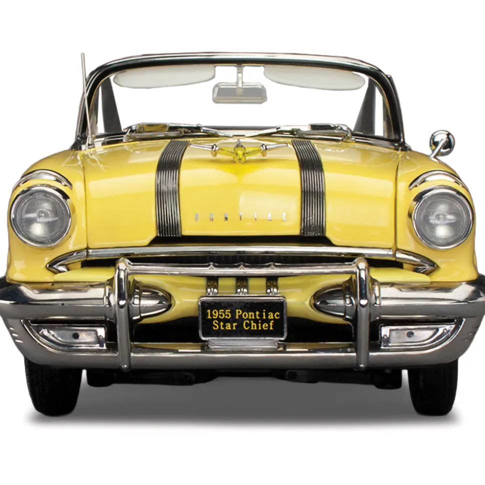 1955 Pontiac Star Chief Open Convertible - White Mist / Avalon Yellow 1:18 Scale Diecast Model Car by Sunstar